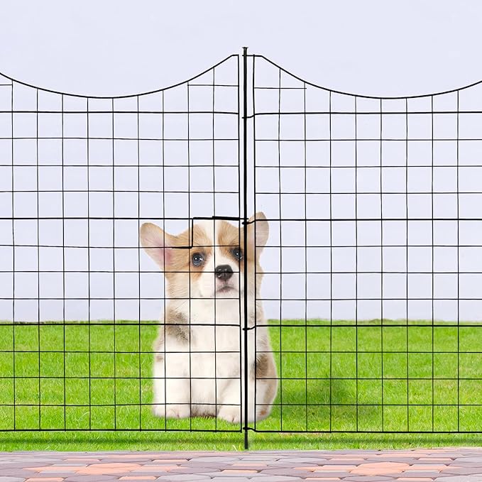 VINGLI Garden Fence, Anti-Rust Metal Animal Barrier, Decorative Garden Gate for Outdoor Yard Lawn Patio, Pet Enclosure 36" W x 39" H (5-Panels with Gate)