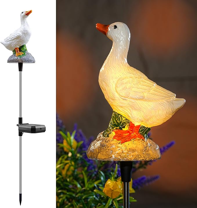 Solar Porch Goose Statue Garden Decor, 29 inch with Motion-Activated Sound Outdoor Decorative Garden Stake Lighting for Lawn Patio Yard Balcony - Unique Goose Gift for Garden Lovers