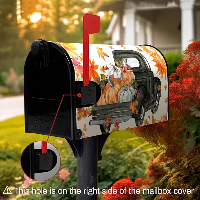 Fall Harvest Mailbox Covers Magnetic Large Size Thansgiving Pumpkin Mailbox Post Cover Maple Leaves Truck Waterproof Mailbox Wraps Mail Cover for Garden Yard Oversized 25.5 X 21 Inch