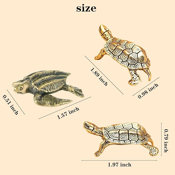 3Pcs Brass Turtle Statue Figurine Decor, Retro Mini Copper Snail Statue Home Decoration for Living Room and Desk, Outdoor Pond Garden Lawn Decor Landscaping,Landscape Animal Statue