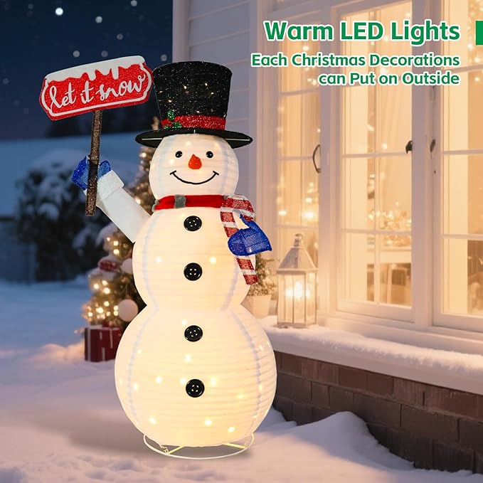 Christmas Snowman Outdoor Decoration, 5.2FT Warm White Snowman Lighted Christmas Candy Cane Sign, Light Up Indoor/Outdoor Decoration for Xmas Holiday Yard, Garden, Lawns, Porch