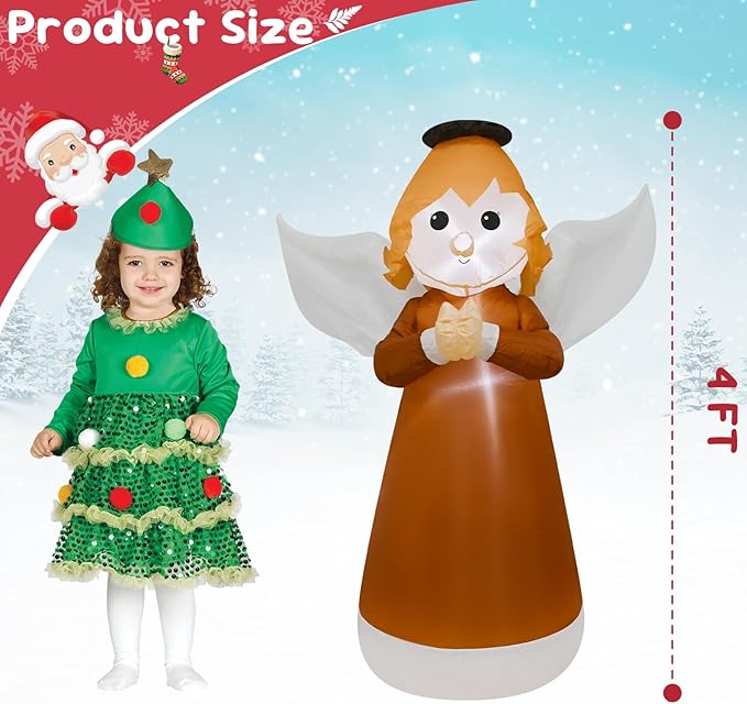 TRMESIA 4FT Inflatable Christmas Angel Indoor Outdoor Decoration with Bright LED，Holiday Yard Decor or Home School Church Garden Lawn Xmas Blow up Decor