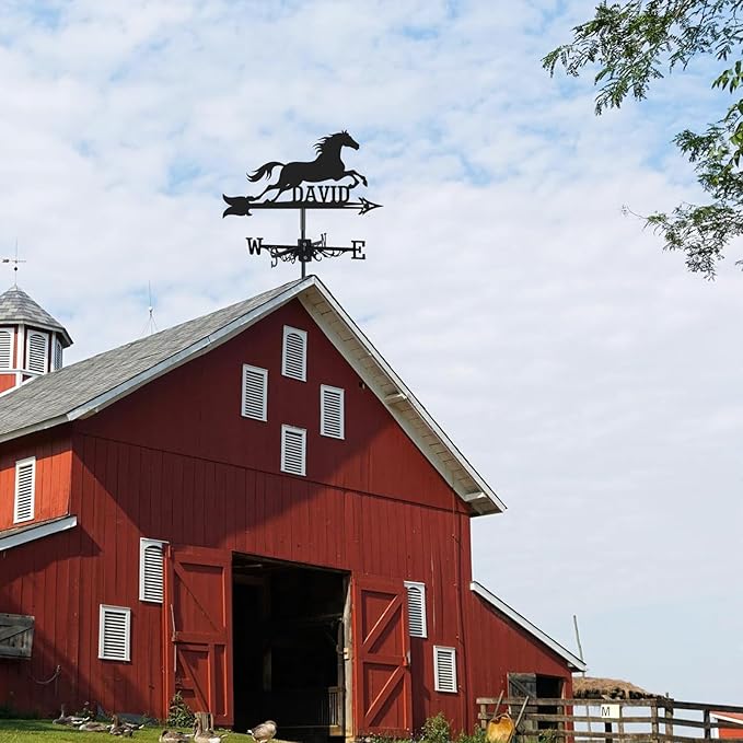 Personalized Horse Metal Weather Vane, Custom Last Name Weathervane, Wind Direction Indicator, Weather Vanes Roof Mount, Wind Vane Outdoor Decor for Farmhouse Garden Yard Cupolas, Customized Gifts