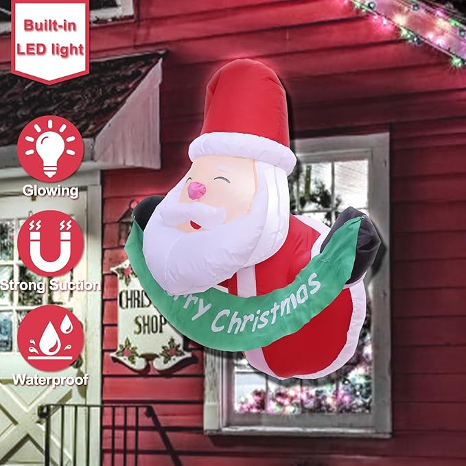 DearSun 3.5FT Christmas Inflatable Santa Claus with Build-in LED Lights Broke Out from Window, Blow up Christmas Inflatable Outdoor Indoor Decorations (Santa Claus Broke Window)