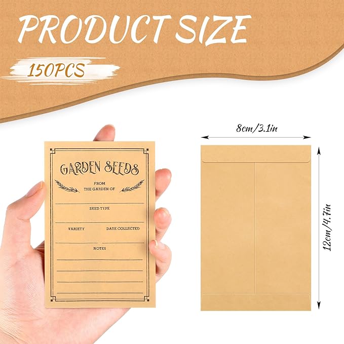 Zubebe 150 Pieces Seed Saving Envelopes Packets Resealable Self Adhesive Paper Envelopes for Flower Vegetable Seeds Storage 3.15 x 4.72 Inch (Brown)