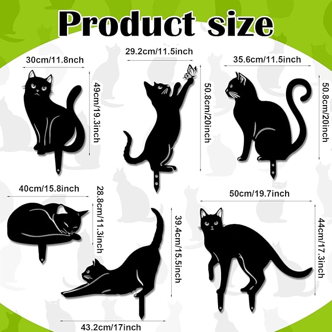 Tandefio 6 Pcs Metal Cat Garden Statues Large Christmas Yard Garden Decorative Stakes for Women Cat Silhouette for Yard Art Outside Patio Outdoor Decor Lawn Ornaments Decorations
