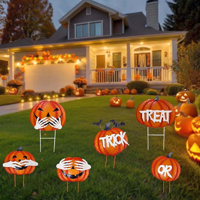2Pack Glow in The Dark Halloween/Thanksgiving Garden Stakes – Stacked Pumpkin Design, Outdoor Halloween Yard Decorations, Light Up Pathway Markers for Spooky Night
