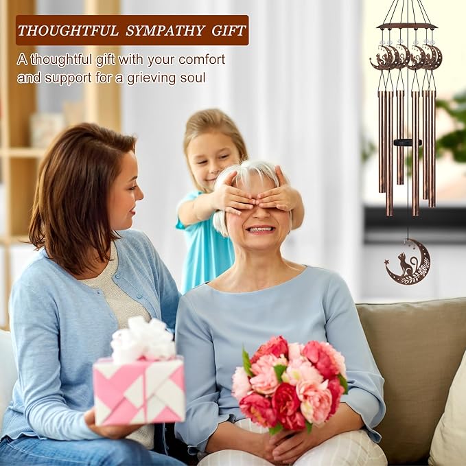 Wind Chimes with Sympathy Wind Spinner,Outside Garden Decor Gifts for Women Mom and Grandma,Memorial Wind Chimes for Loss of Loved One Prime,Bereavement/Sympathy/Memorial Gift (Cats)