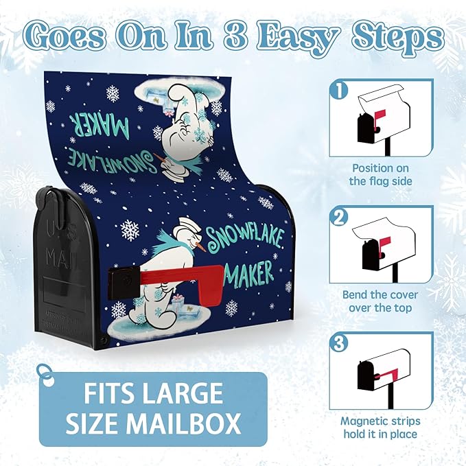 Winter Snowman Mailbox Cover Snowflake Maker Magnetic Large Size Mailbox Covers Blue Xmas Santa Claus Decorative Post Letter Box Wrap for Winter Holiday Outdoor Yard Oversized 25.5 X 21 Inch