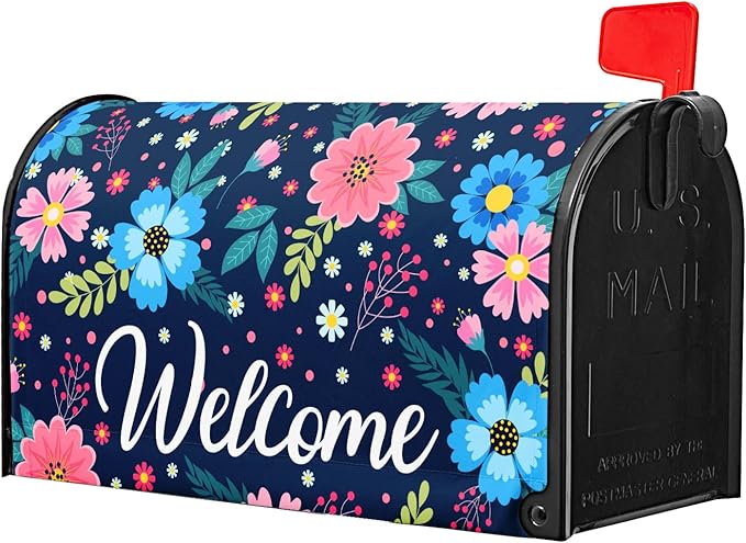 Spring Summer Flowers Mailbox Covers Magnetic Welcome Mailbox Cover Floral Magnetic Mailbox Cover Mailbox Wraps Standard Size 18" X 21" Holiday Garden Mailboxs Decorations for Outside