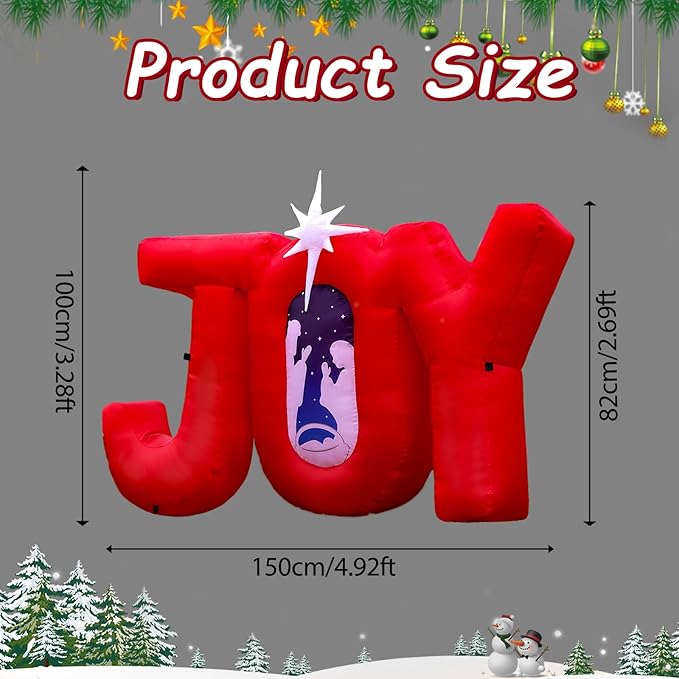5 FT Wide Christmas Inflatable Outdoor Nativity Scene Inflatables Decoration with LED Lights Xmas Yard Blow Up Decor House Festival Backdrop Party Family (Joy Nativity)
