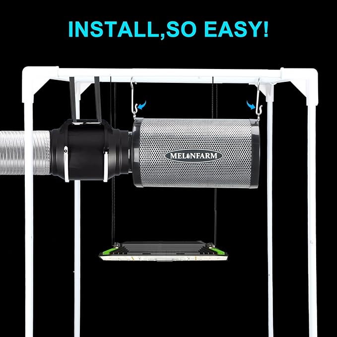 MELONFARM Air Filtration Kit 4", Built-in 14cm Fan Low Nois Carbon Filter with 12-Speed Controller, 8' Ducting & 6" Vent Cover, Cooling & Ventilation System for Grow Tents, Indoor Gardening 4" x 10.3"