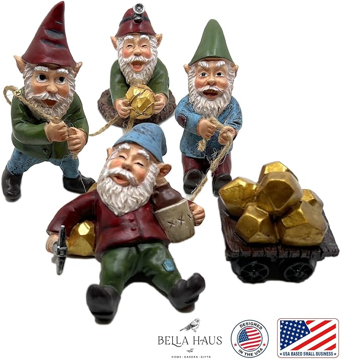 The Gnome Creek Mining Company Garden Statue | Authentic Gold Prospector's Poly-Resin Outdoor Decor |Poly-Resin 5pc Set (Gnome Creek Mining)