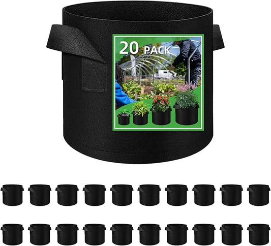LITLANDSTAR 20 Pack 3 Gallon Plant Grow Bags, Breathable Felt Non-Woven Aeration Fabric Plant Grow Pots, Garden Planting Containers for Nursery Vegetable Flower Grow Bags with Handles (9.8x8.7inch)