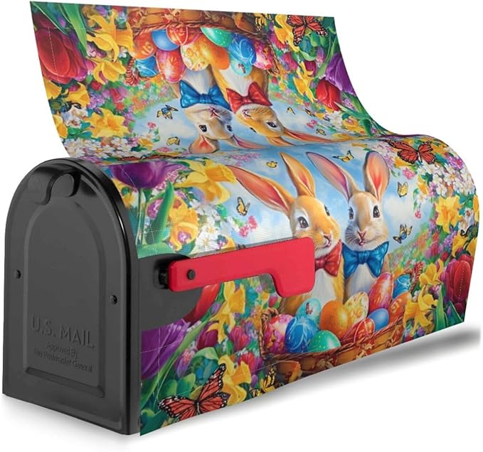 Easter Bunny Mailbox Covers Magnetic Letterbox Covers 21x18 Inch for Garden Outdoor Decoration