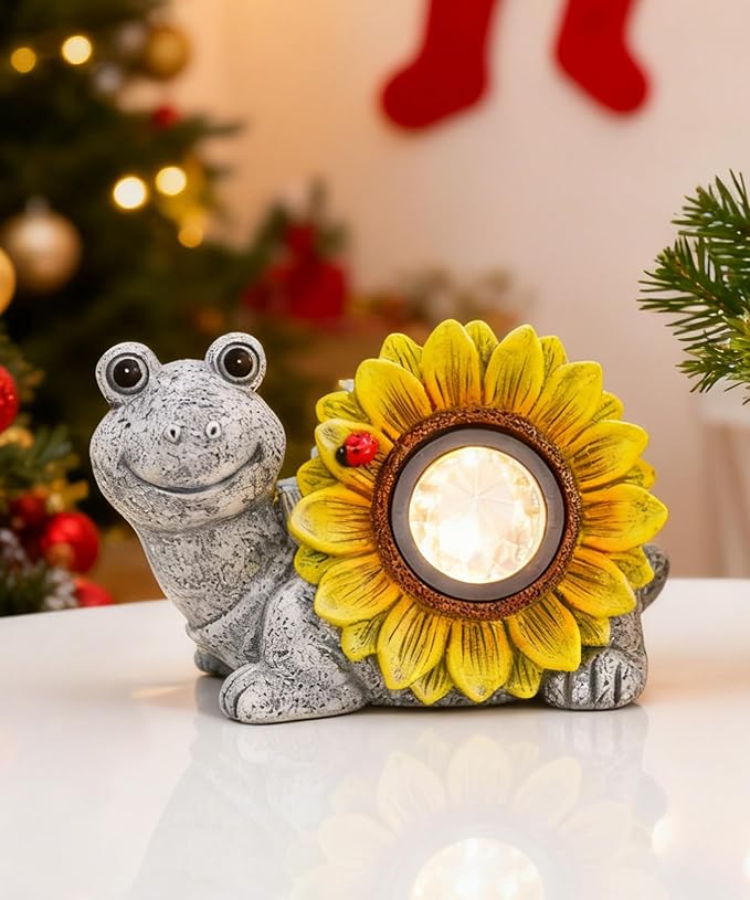 Solar Turtle Sunflower Light Garden Decor, Outdoor Statue Ornaments for Home Yard Lawn,Unique Gifts for Women Grandma Mom(Grey)