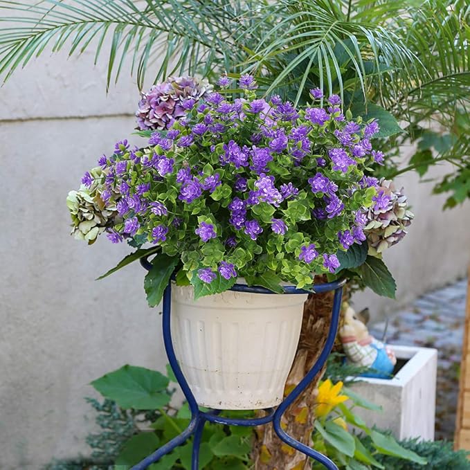 8 Bundles Artificial Flowers, Fake Artificial Greenery UV Resistant No Fade Faux Plastic Plants for Wedding Bridle Bouquet Indoor Outdoor Home Garden Kitchen Office Table Vase (Purple)