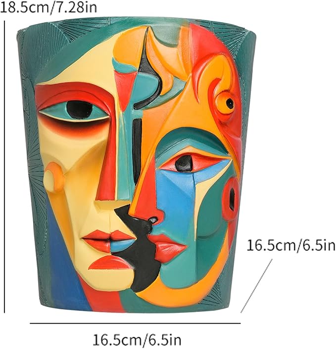 Abstract Face Planter Pot Unique Two-Sided face Flower Pot Rainbow Head Planter with Drainage for Indoor & Outdoor Plants Colorful Pots for Home Art Decor