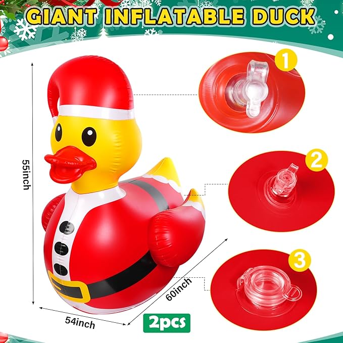2 Pcs 4.6 Feet Christmas Giant Inflatable Snowman Duck Outdoor Decorations,Huge Blow Up Yard Yellow Duck with Red Snowman Cloth Pool Float for Indoor Christmas Holiday Party Garden Patio Lawn Decor