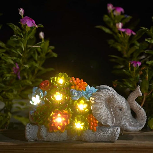 Nacome Elephant Statues with Succulent for Garden Decor: Solar Outdoor Clearance Outside Yard Art Porch Patio Balcony Front Lawn Ornaments –Birthday Gifts for Mom Grandma Women