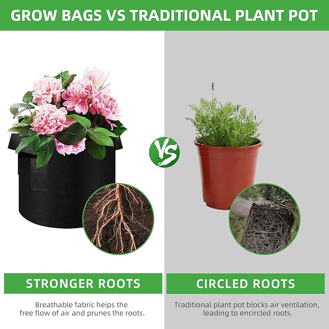 5 Pack 20 Gallon Grow Bags, Heavy Duty Thickened Nonwoven Fabric Pots with Handles, Planter Grow Bags for Vegetables/Flower/Plant/Fruits, Black