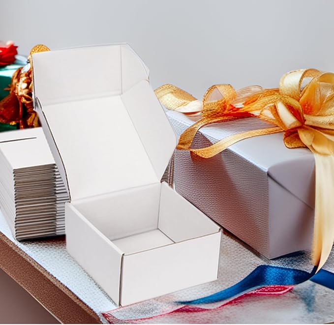 Small Shipping Boxes 8x8x4 Inch (25 Pack) - Sturdy White Corrugated Cardboard Boxes for Small Business, Ecommerce, Mailing & Packaging | Recyclable Gift & Storage Boxes