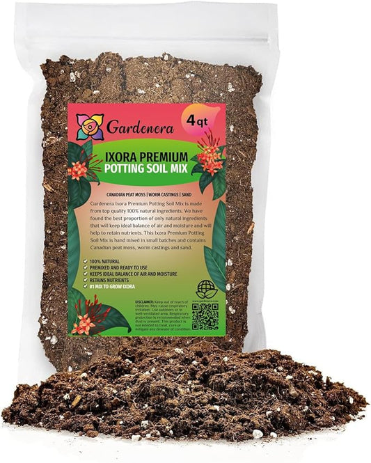 Gardenera Ixora Potting Mix - Promote Strong Roots and Abundant Flowers with Our Premium Blend - 4 Quart