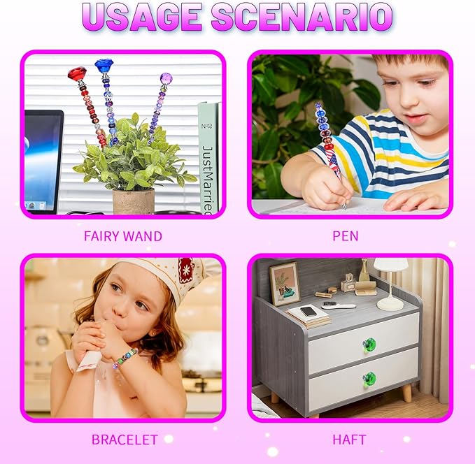 AIPRIDY 238 Pcs DIY Fairy Wand Garden Stakes Kit,Multiple Color Scheme European Beads Crystal Diamond Tops and 12 or 10 Inch Threaded Rods,Stainless Steel Stakes with Diamond Toppe (Lighted Globes)