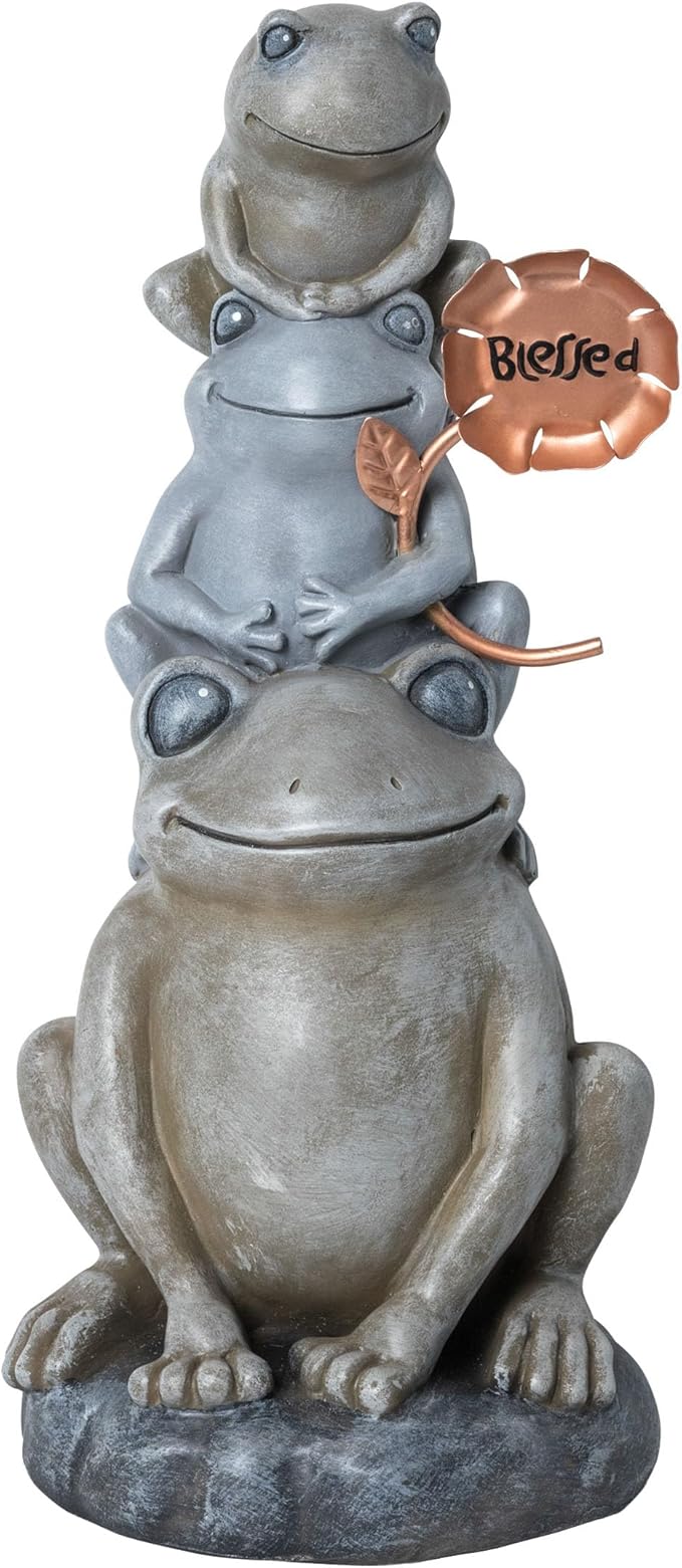 Alpine Corporation ZEN910 Stacked Frogs Outdoor Statue Weatherproof Garden Sculpture, 18" Tall, Gray