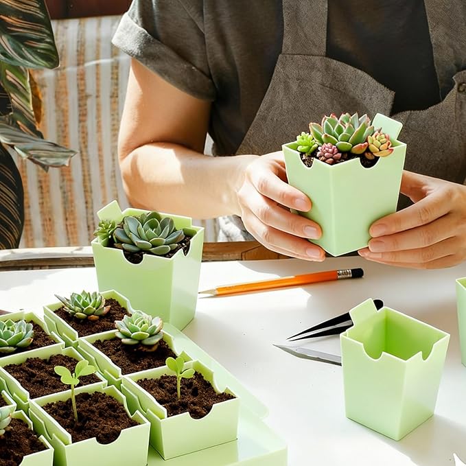 2 Set Seed Starting Tray, Portable Labeled Handle for Transplanting, 18 Deep 2.36" Cells, Each Cell Operated Independently, Reusable Seed Tray with Drainage Hole, Indoor, Outdoor