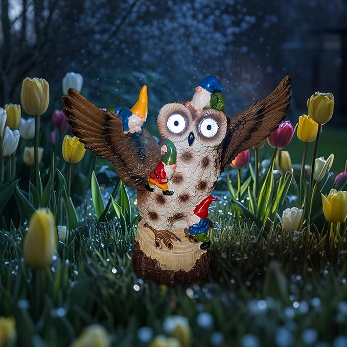 Natelf Solar Owl Garden Statue Light Outdoor Decor with LED Bird Yard Art, Waterproof Lawn Ornaments for Yard, Patio, Garden - Cute Birthday Gift for Women, Mom, Grandma