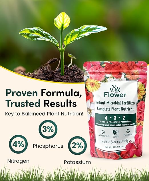 ByFlower Water-Soluble for Plant 1 lb - Organic Fertilizer Enhances Soil Quality for Thriving Plants - Vegan, Garden Fertilizer Supports Healthy Growth