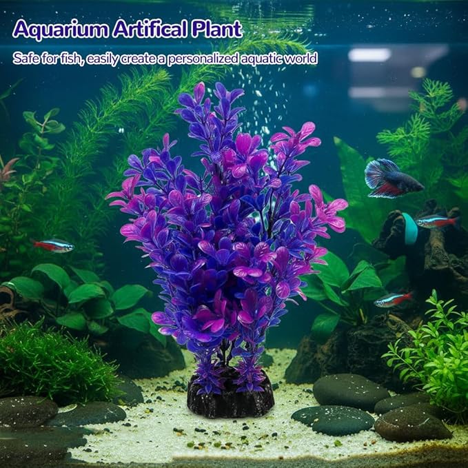 Mipukbay Purple Aquarium Plants - Artificial Plastic Fish Tank Decor, Realistic Ornament Safe for Fish & Shrimp, Low-Maintenance Aquascaping Plants for Freshwater/Saltwater Tank Landscaping