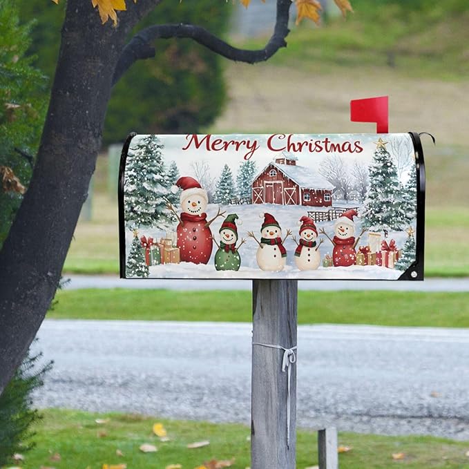 SUABO Mailbox Cover Christmas Snowman Standard Magnetic Mailbox Covers Wraps for Christmas Home Yard Garden Decor