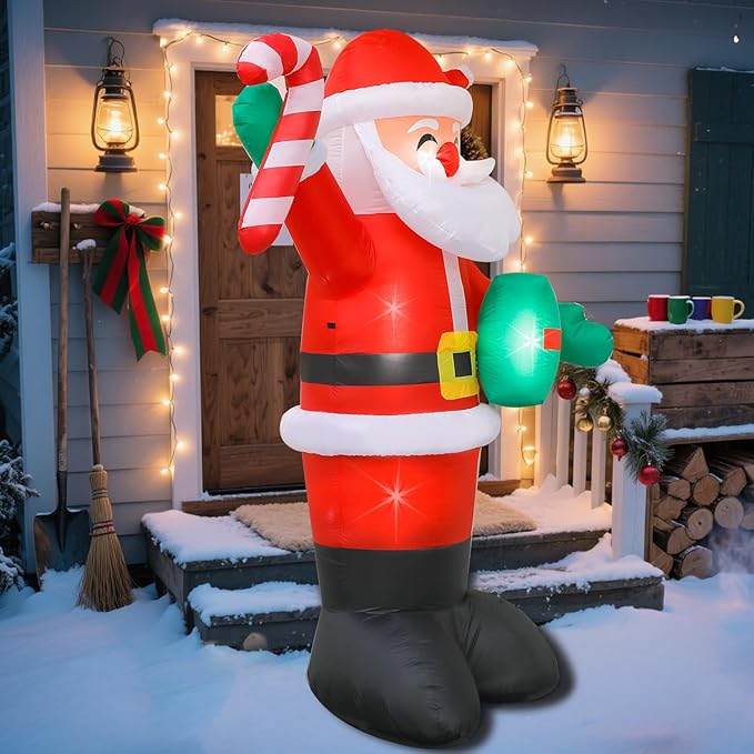 8 FT Christmas Inflatable Santa Claus with Candy and Gift Box Outdoor Decor, Christmas Blow Up Waterproof Xmas Decorations for Outdoor Indoor, Built-in LED Light for Yard Gardern Lawn