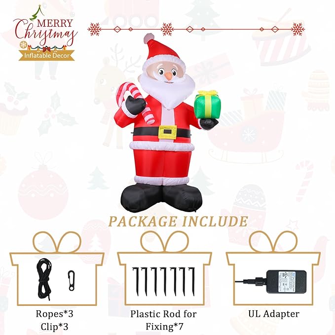MUMTOP 10FT Tall Christmas Inflatables Outdoor Decorations, Giant Inflatables Santa Claus with Candy Cane Blow up Yard Decoration Built-in LED Lights for Outdoor Party Holiday Decor