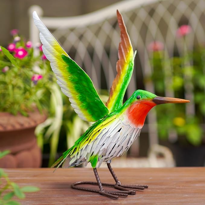 Nacome Hummingbird Garden Decor Metal Yard: Art Outdoor Sculptures & Statues Large Red Bird Ornaments for Patio Balcony Front Backyard for Grandma Mom