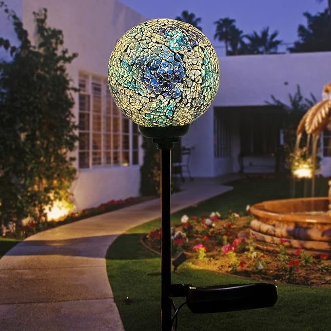 VCUTEKA Solar Lights - Outdoor Decorative Mosaic Solar Garden Light Waterpoof LED Pathway Stake Light for Landscape Lawn Patio Yard Decoration, 1 Pack