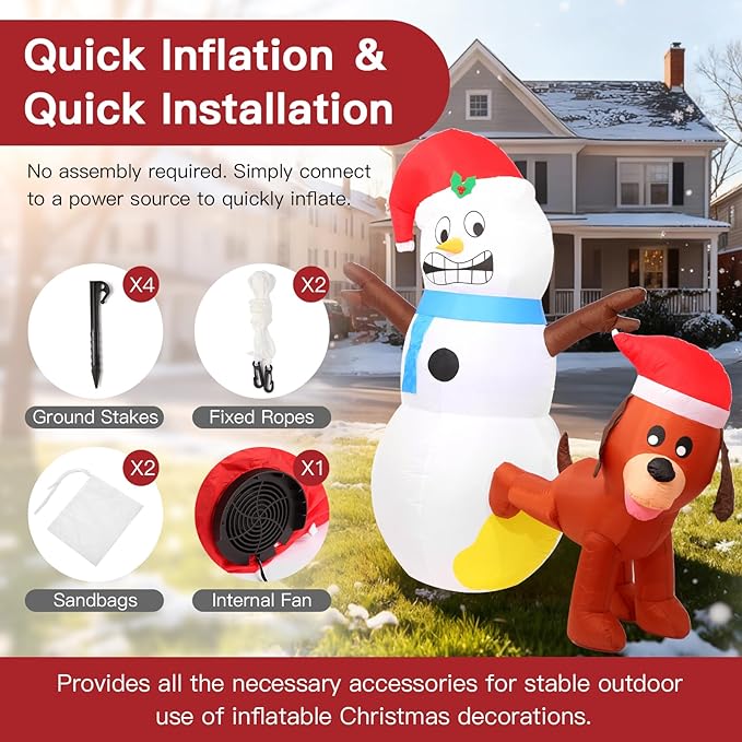 7FT Christmas Inflatables Decorations Outdoor，Blow Up Christmas Snowman and Dog with Built-in LEDs Lights for Indoor Holiday Party Yard Garden Lawn Décor