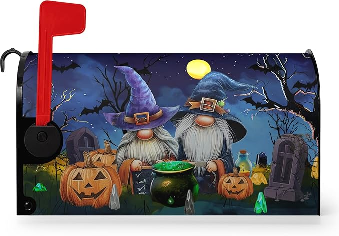 Halloween Pumpkins Magnetic Mailbox Covers Standard Size 21x18 Inches Gnome Halloween Moon Night Mailbox Wraps Letterbox Covers Garden Yard Home Decor for Outdoor