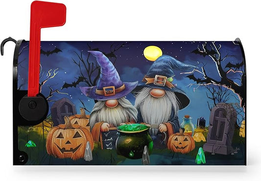 Halloween Pumpkins Magnetic Mailbox Covers Standard Size 21x18 Inches Gnome Halloween Moon Night Mailbox Wraps Letterbox Covers Garden Yard Home Decor for Outdoor