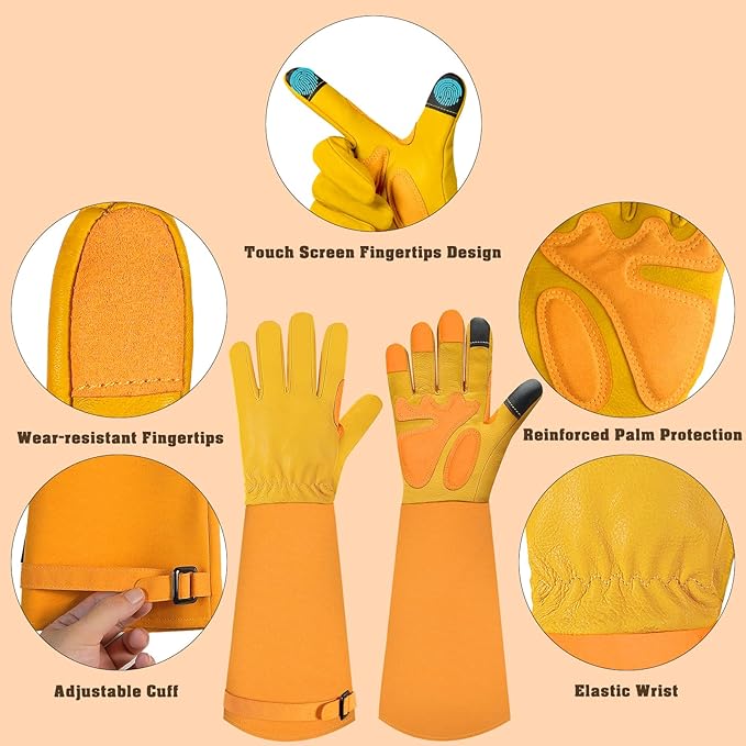Long-Gardening-Gloves for Women/Men - Thorn Proof Rose Pruning Gloves Heavy Duty Gauntlet, Best Garden Gifts for Gardener-L