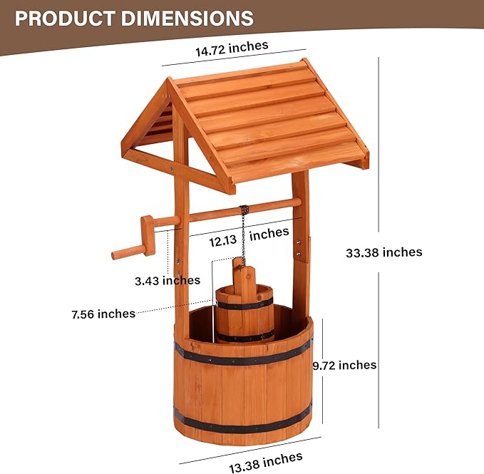 Wooden Wishing Well for Outside, Wishing Well Planter for Yard with Hanging Bucket, Rustic Flower Pot Home Decor for Garden, Backyard