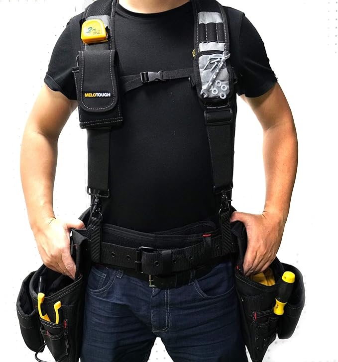 MELOTOUGH Magnetic Tool Belt Suspenders with Magnetic WristBand for Work Belt Padded Suspenders Constrcution