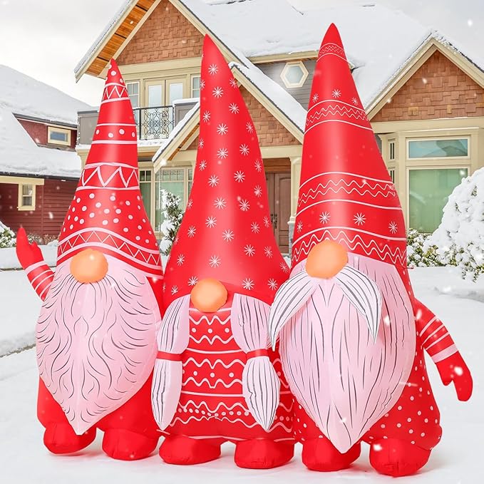 GOOSH 6.8 FT Long Christmas Inflatables Gnomes Outdoor Decoration, Xmas Blow Up Yard Decor, Built-in LED Lights for Holiday Party Outdoor Indoor Lawn Garden