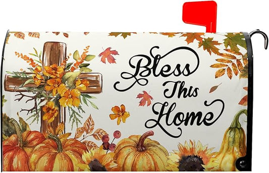 Bless This Home Mailbox Covers Magnetic Thanksgiving Pumpkin Mail Box Cover Fall Autumn Mailbox Wraps Magnetic Standard Size 21x18 inch for Outside Garden Yard