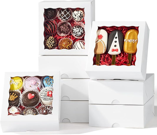 55pcs 6"x6"x2.5" Bakery Boxes with Window -Chocolate Covered Strawberries, Small Cake, Cookie, Macaron, Pie & Cakesickle Truffle Chocolate Boxes