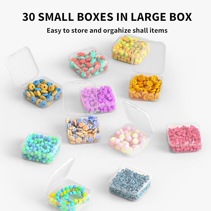Bead Organizer Box, 31 Pcs Clear Plastic Storage Containers with Hinged Lids Mini Boxes for Jewelry Making, Crafts, DIY, Seed, Small Parts