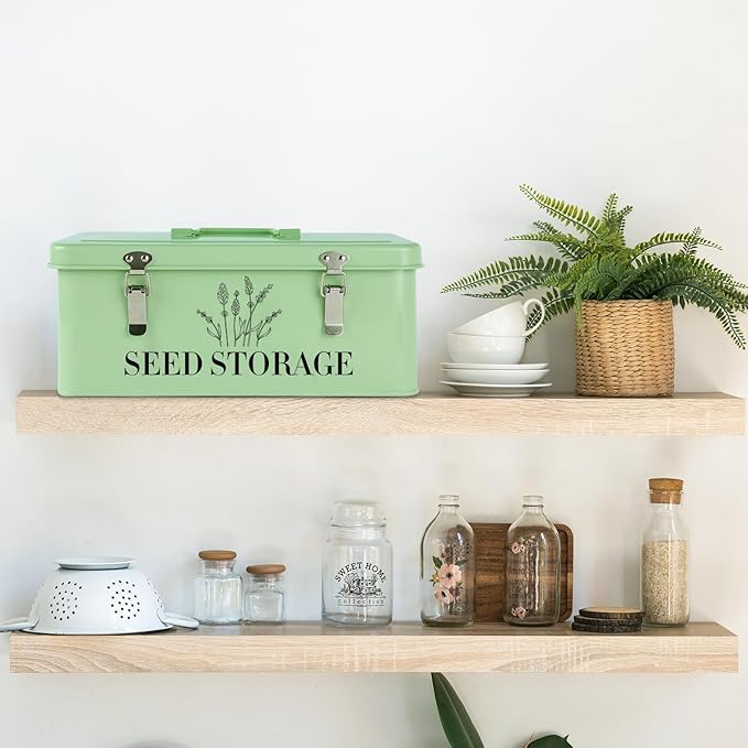 60 Slots Seed Storage Box with 4 Dividers, Metal Seed Storage Organizer, Seed Saving Box, Seed Packet Container, Professional All-in-one Kit with 60 Seed Envelopes and Label Stickers