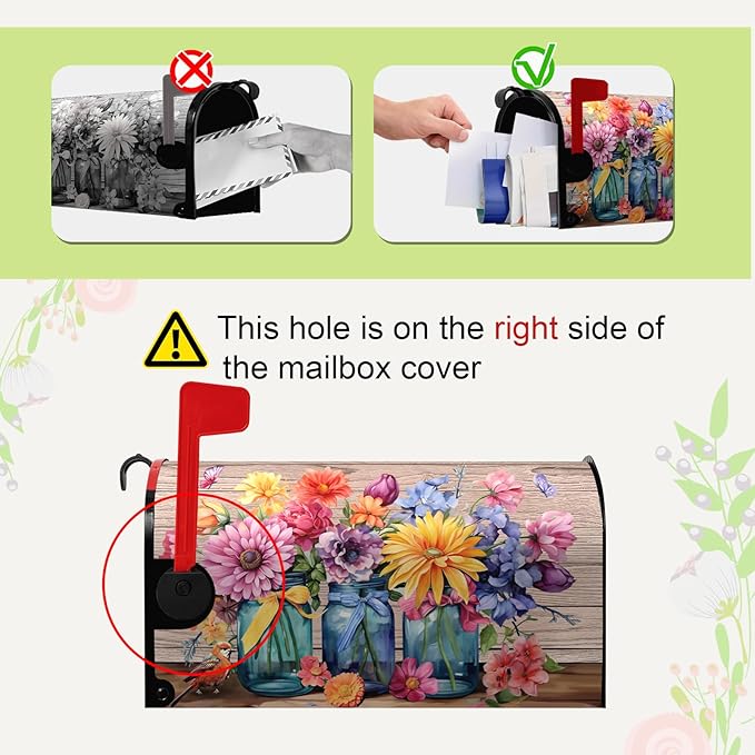 Fall Floral Mailbox Cover Magnetic Oversized Butterfly Daisy Jars Rustic Mailbox Wraps Autumn Colorful Flowers Mail Box Covers Decals Letter Post Box Outdoor Decor Large Size 25.5 X 21 Inch